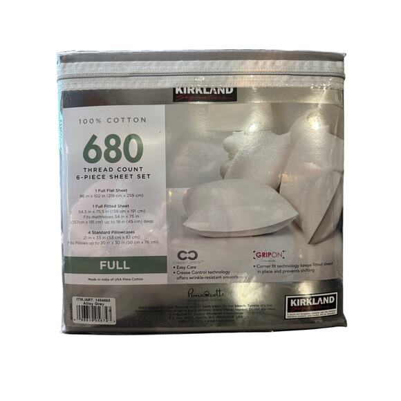 Kirkland Signature 680 Thread Count Full Sheet Set Alloy Gray - Picture 2 of 2
